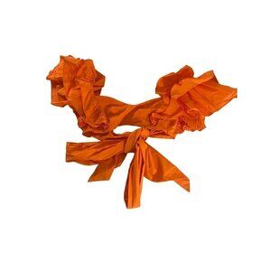 Asos Luxe Women's Orange Wrap Crop Top Puff Sleeves - 0